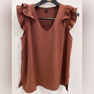 SHEIN Brown Ruffled V-Neck Blouse